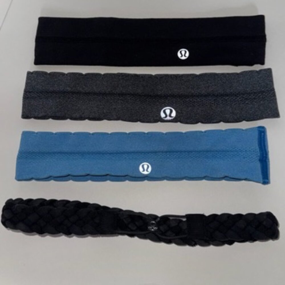 Lululemon Headband Bundle Set of 4 | Black, Gray, Baby Blue, Braided